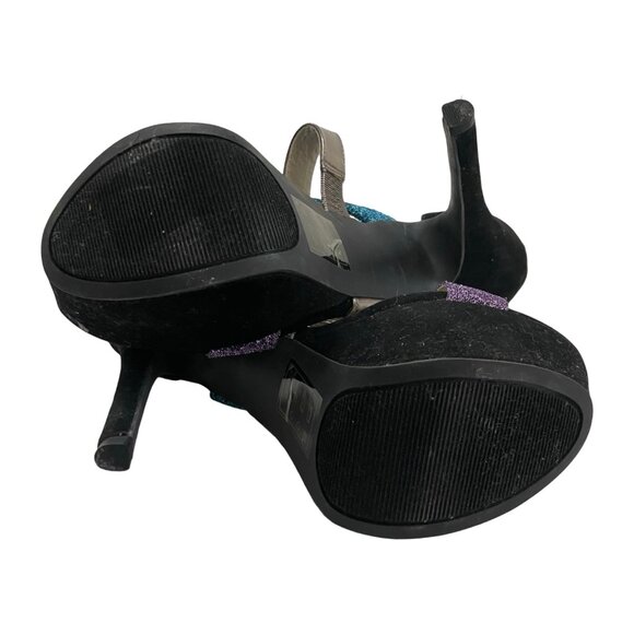 SHOEDAZZLE Sandals Sparkly Stilettos Blue Purple Black Special Occasion Size 8 M - Picture 2 of 4